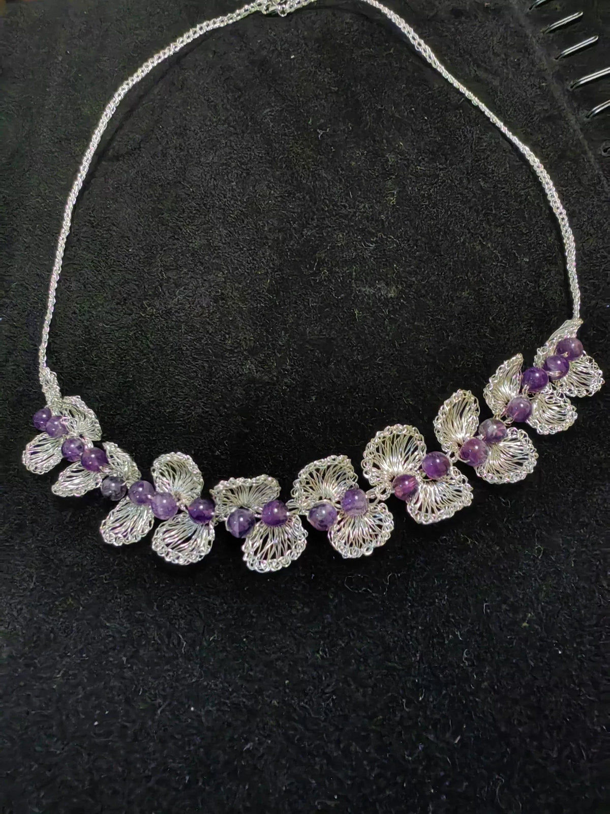 Handmade Wire Crochet Purple Crystal Petal Necklace