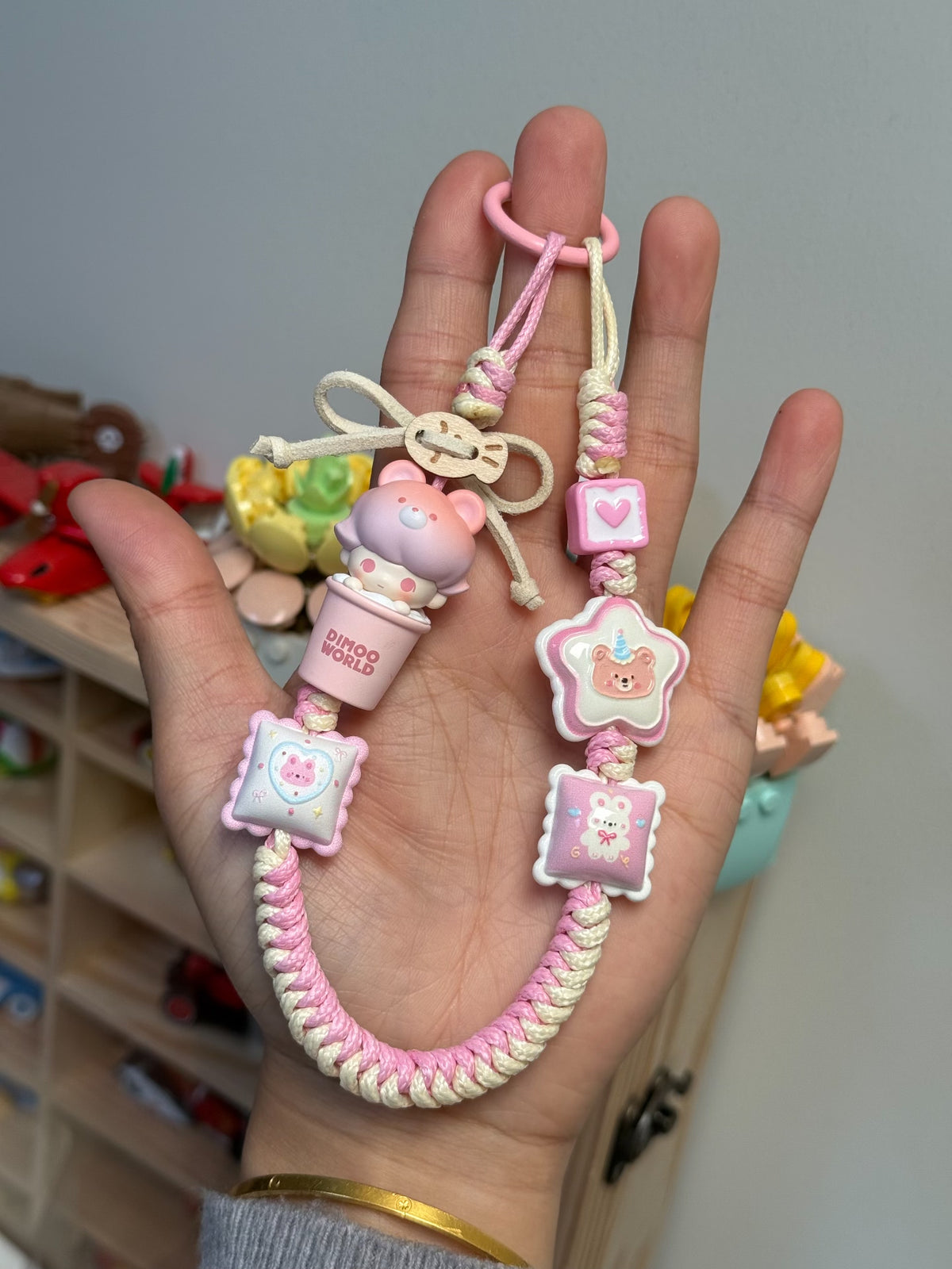 DIMOO Strawberry Milkshake Braided Phone Strap Charm