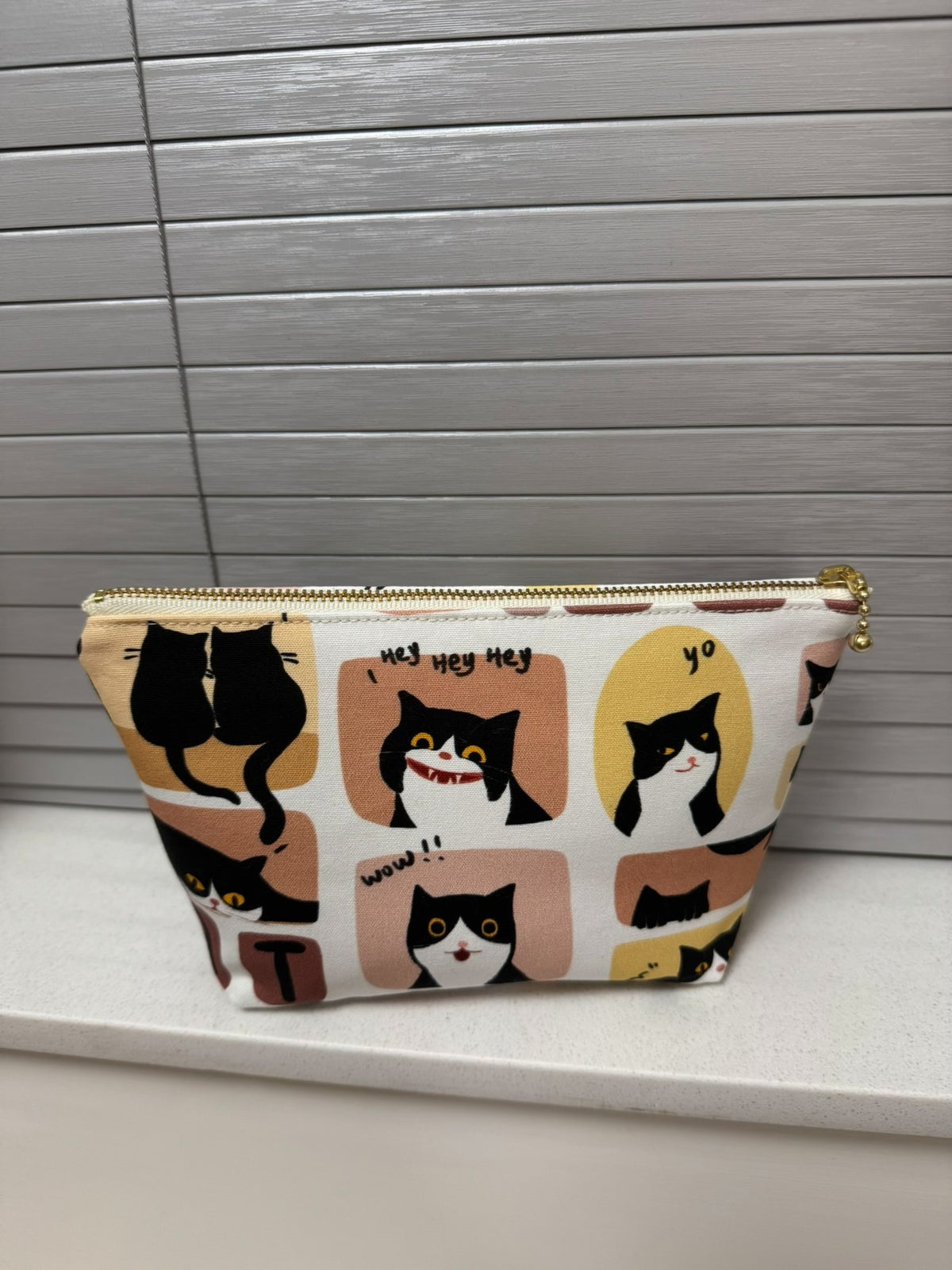 Cat Print Canvas Cosmetic Pouch