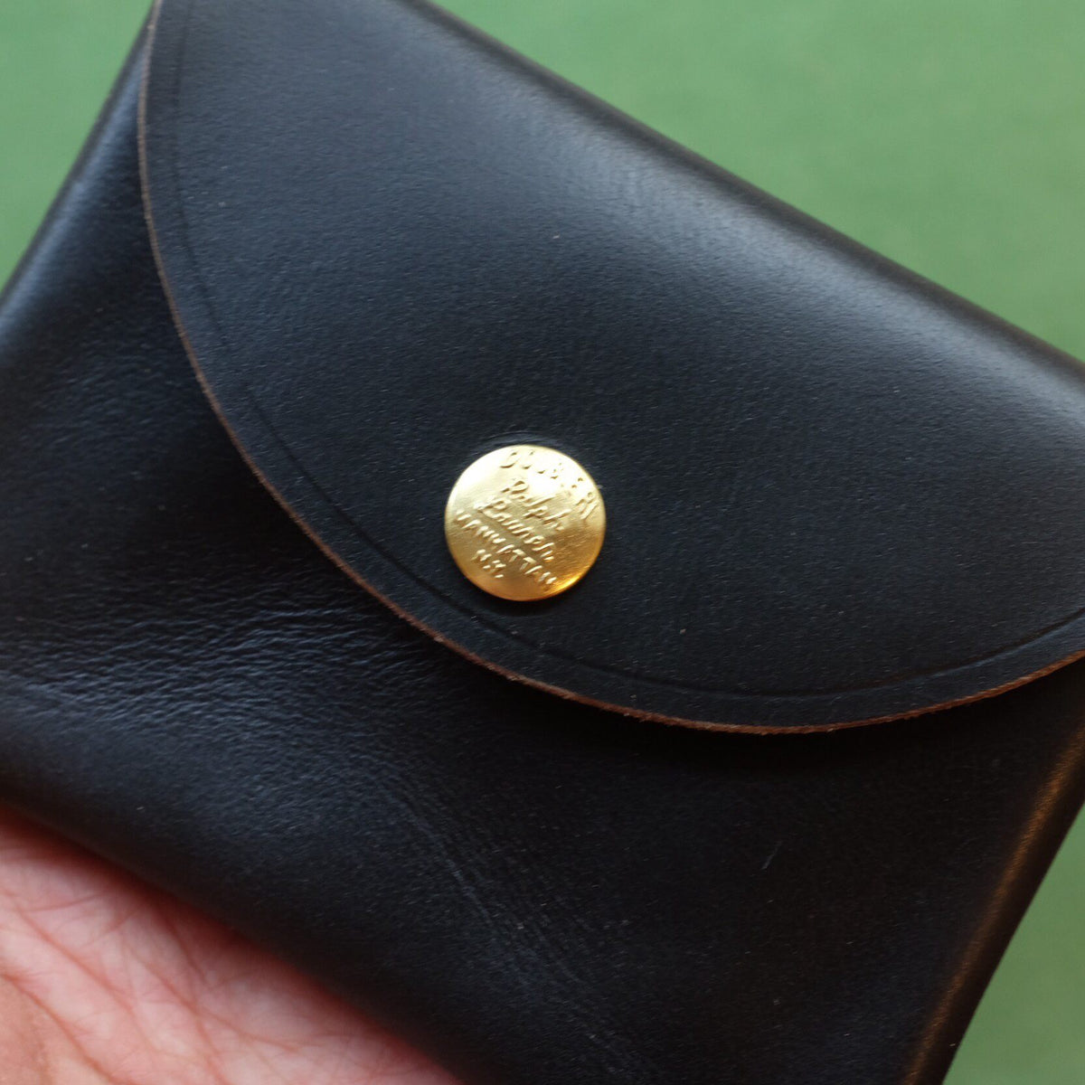 Matte Black Leather Pouch with Brass Snap Button