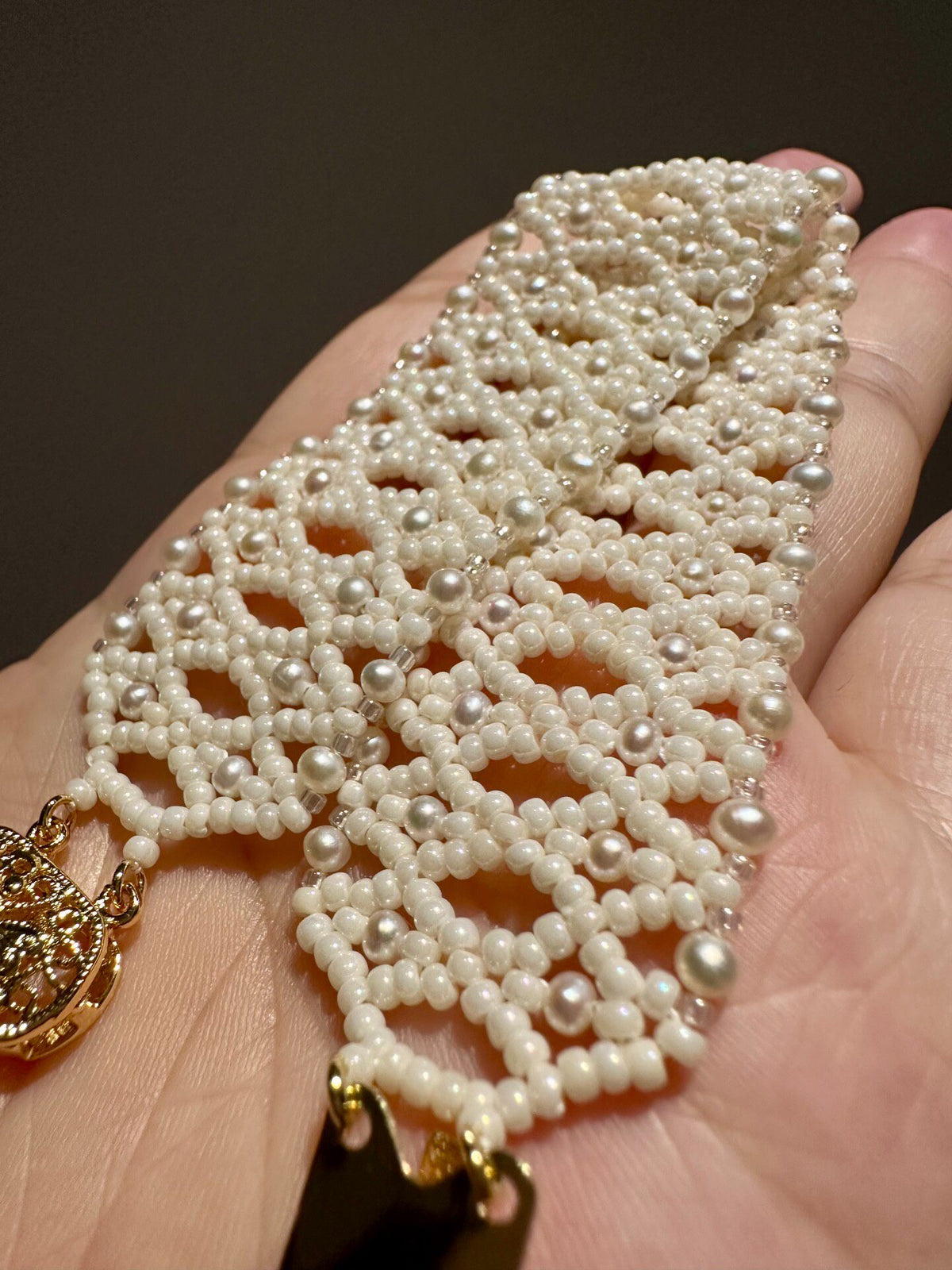 Victorian Pearl Beaded Wide Bracelet