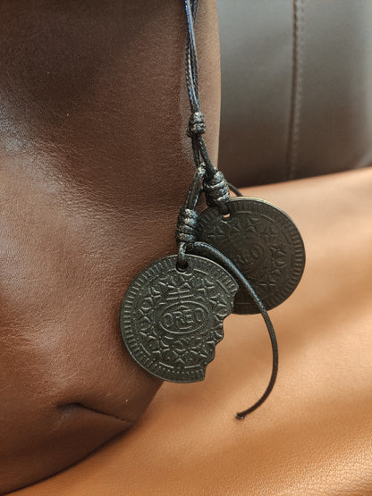 Handmade Oreo Cookie Leather Keychain with Bite Detail