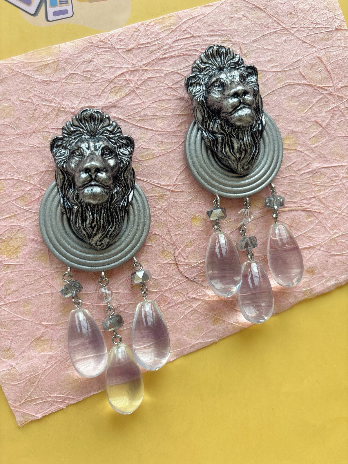 Lion Head Crystal Tassel Earrings