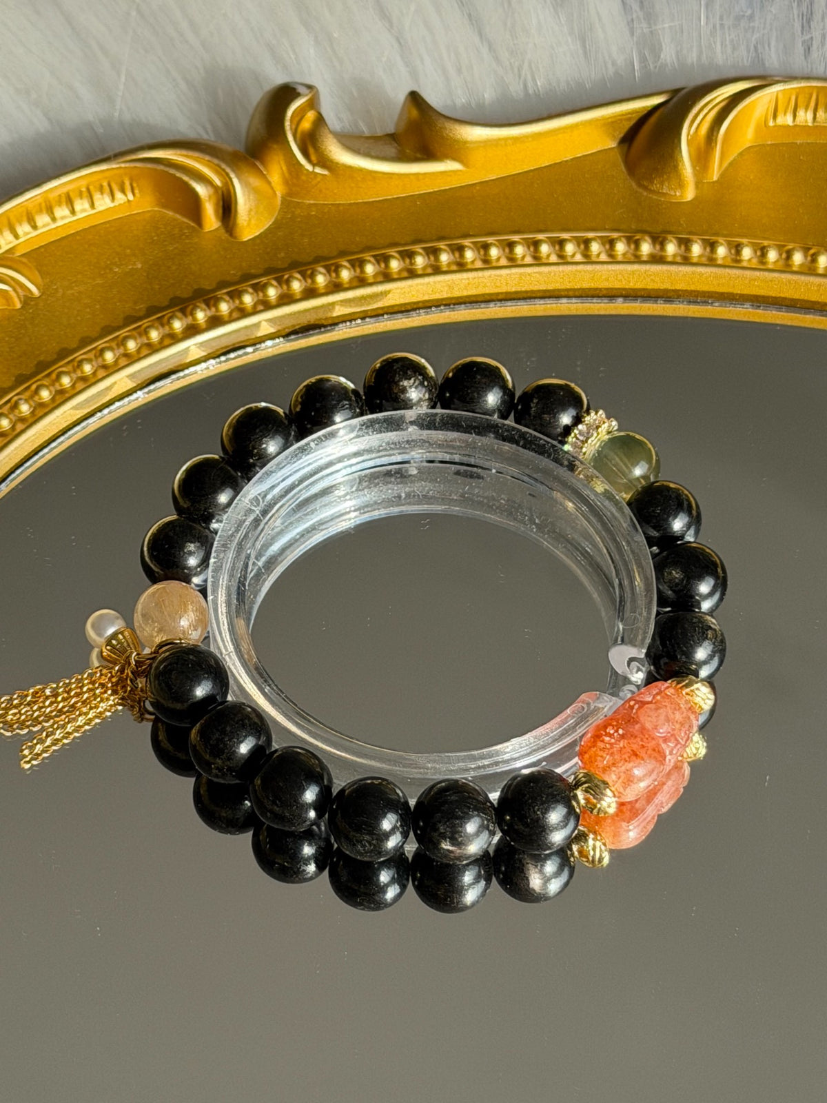 Zwarte Goldstone Kristal Kralenarmband 9mm