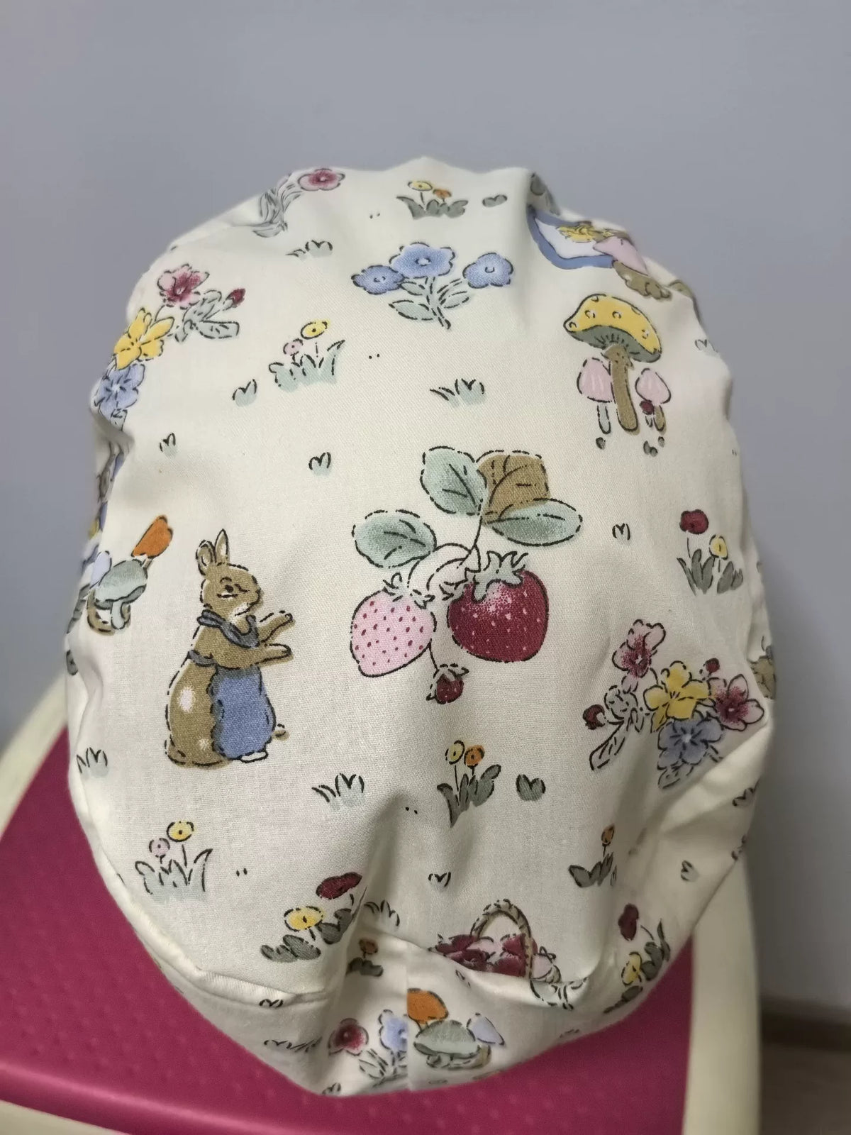 Cotton Surgical Cap with Strawberry Rabbit Print