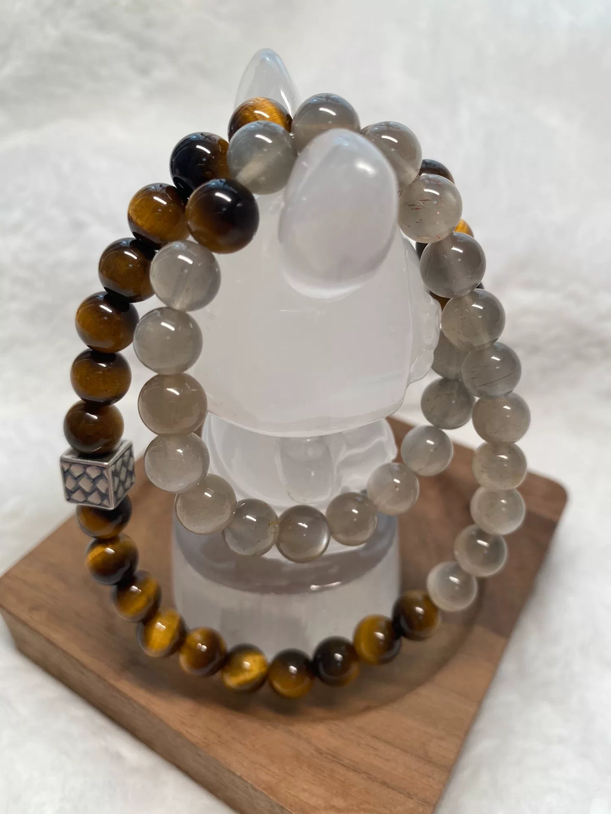 8mm Tiger Eye Moonstone Double Wrap Bracelet