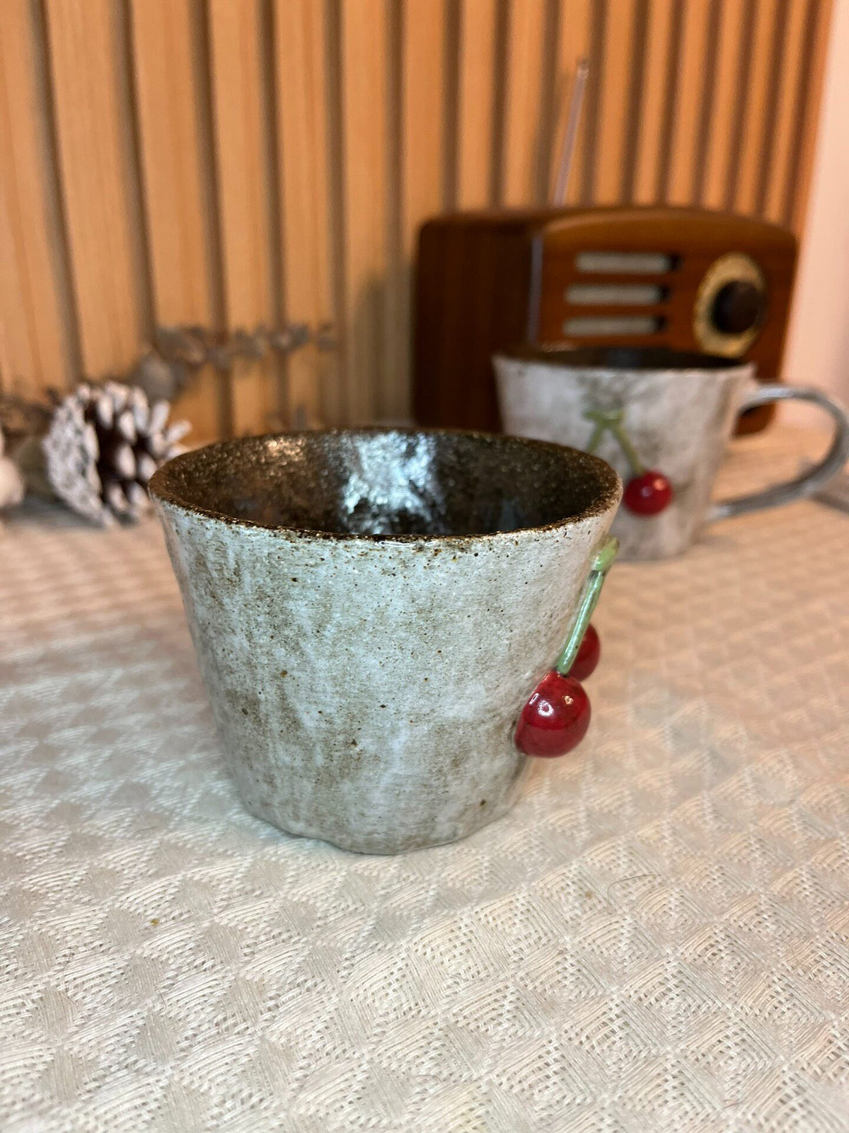Handmade Black Clay Cherry Retro Mug