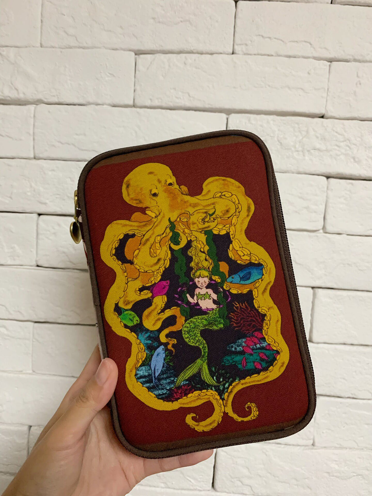 Fabric Zipper Case with Octopus Illustration