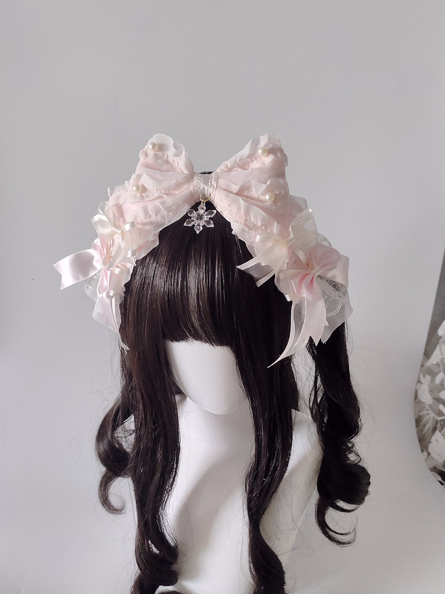 Lolita Large Bow Headband with Veil – Pink or Blue