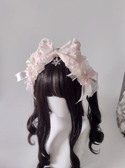 Lolita Large Bow Headband with Veil – Pink or Blue