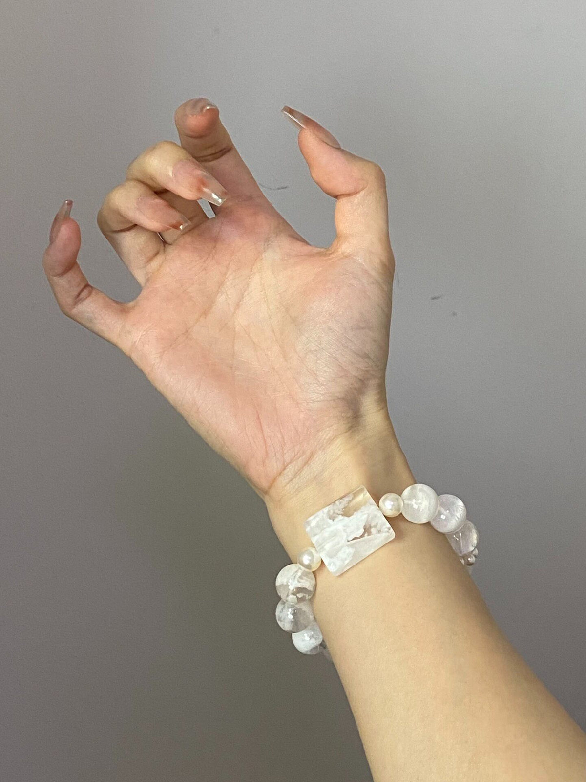 13mm White Snowflake Phantom Quartz Bracelet