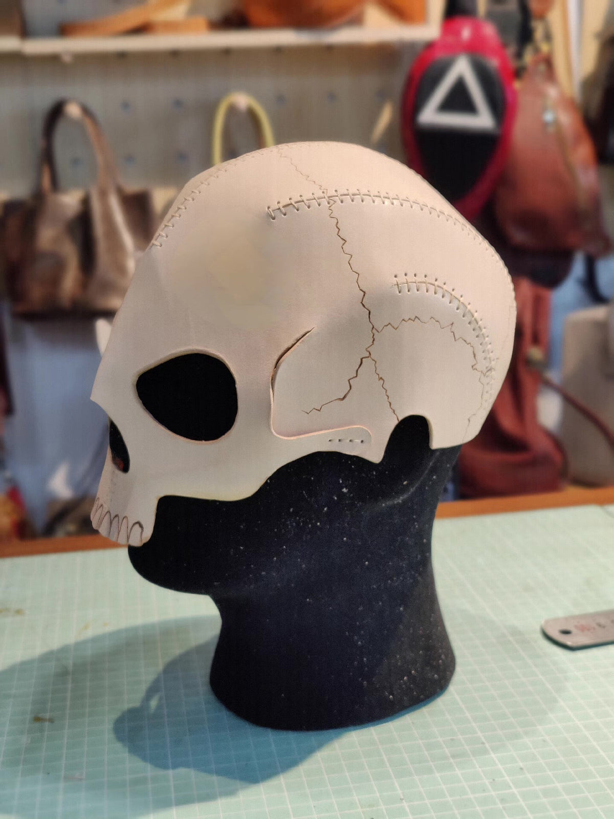 Handcrafted Leather Skull Mask with Horns