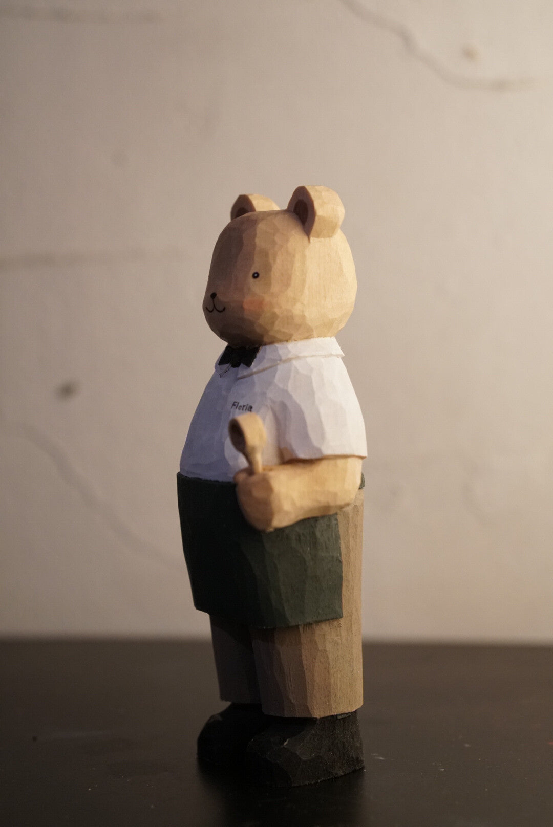 Handcrafted Beech Wood Barista Bear Figurine