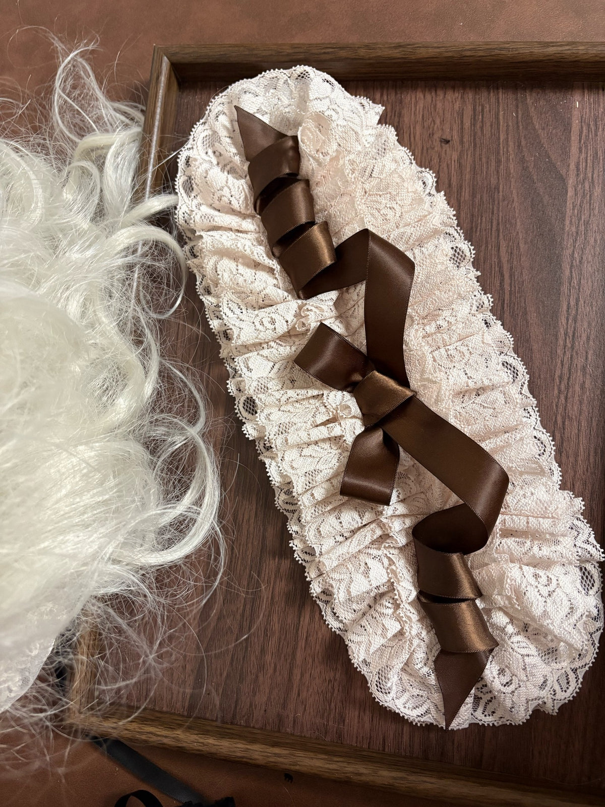 Handmade Beige Lace Ruffled Bonnet Headdress