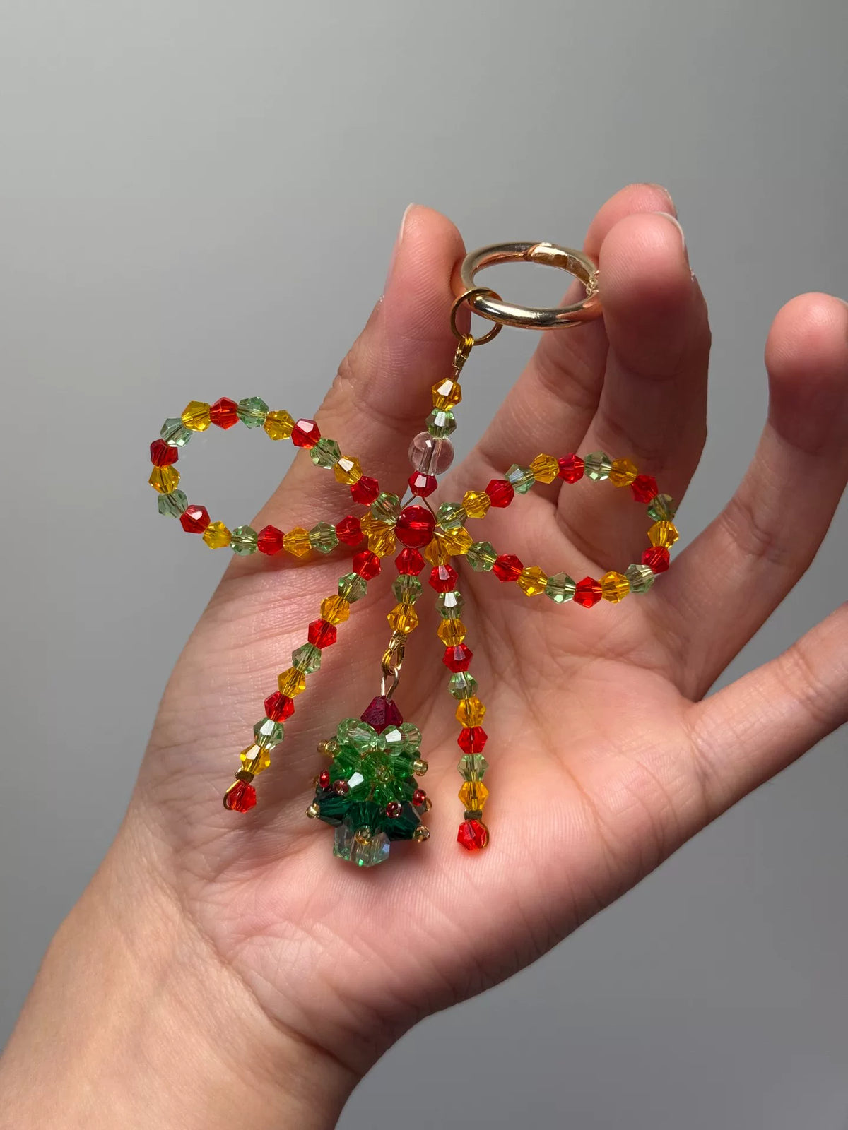 クリスマス ビーズリボン スマホチェーン バッグチャーム キーホルダー