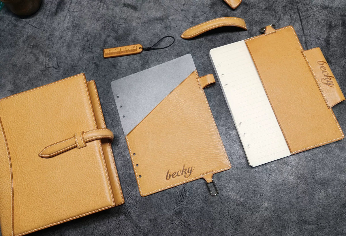 Couverture de carnet en cuir A5 avec six anneaux