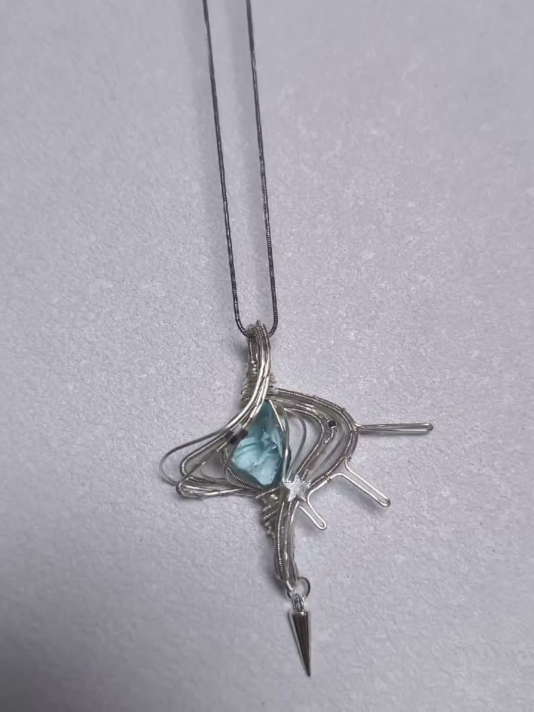 Wire Wrapped Blue Stone Pendant Necklace