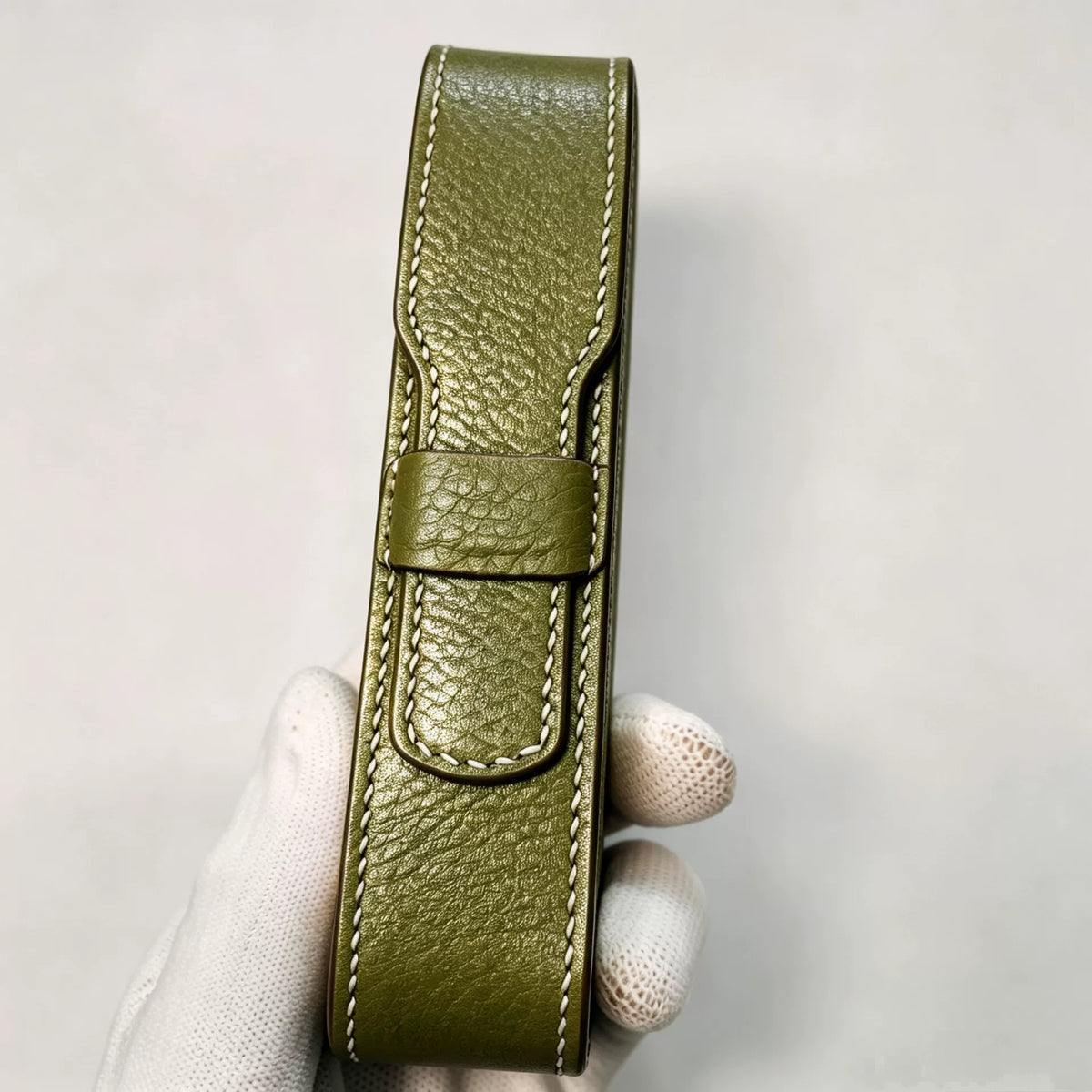 Hand Painted Leather Single Pen Case Olive