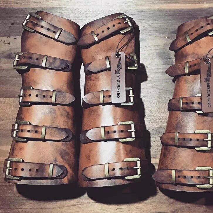 Handmade Leather Arm Guard with Brass Buckles