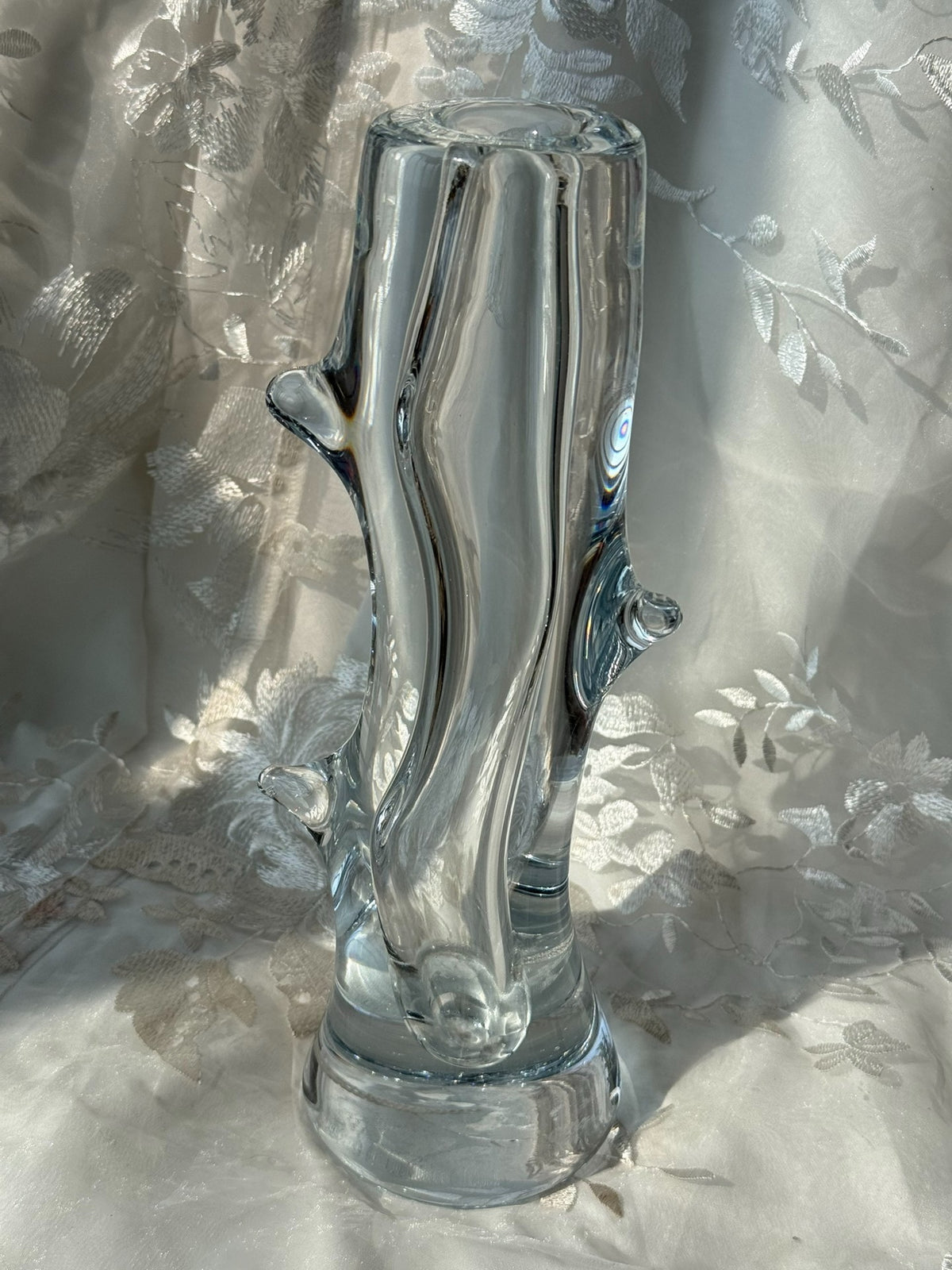 Vintage Clear Glass Tree Stump Vase