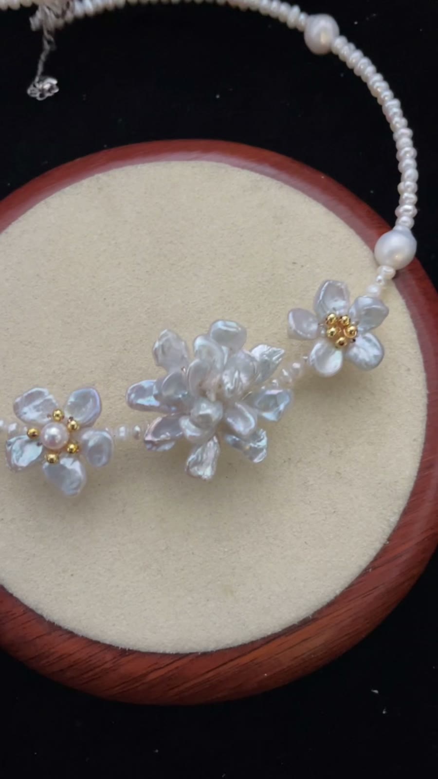 Natural Pearl Choker with Baroque Floral Design