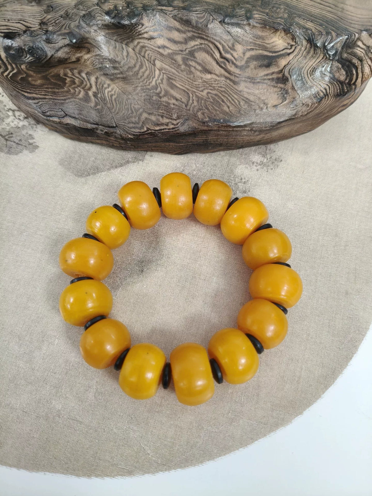 Chicken Oil Yellow Old Glass Bead Bracelet