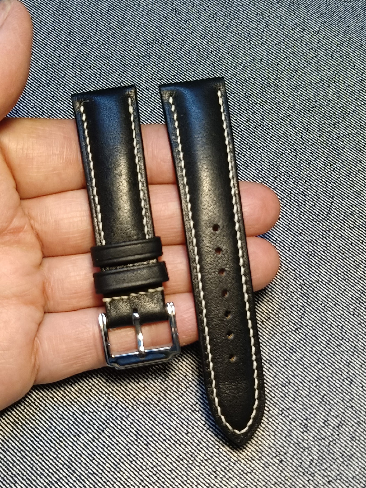 Black Leather Watch Strap 21mm to 18mm