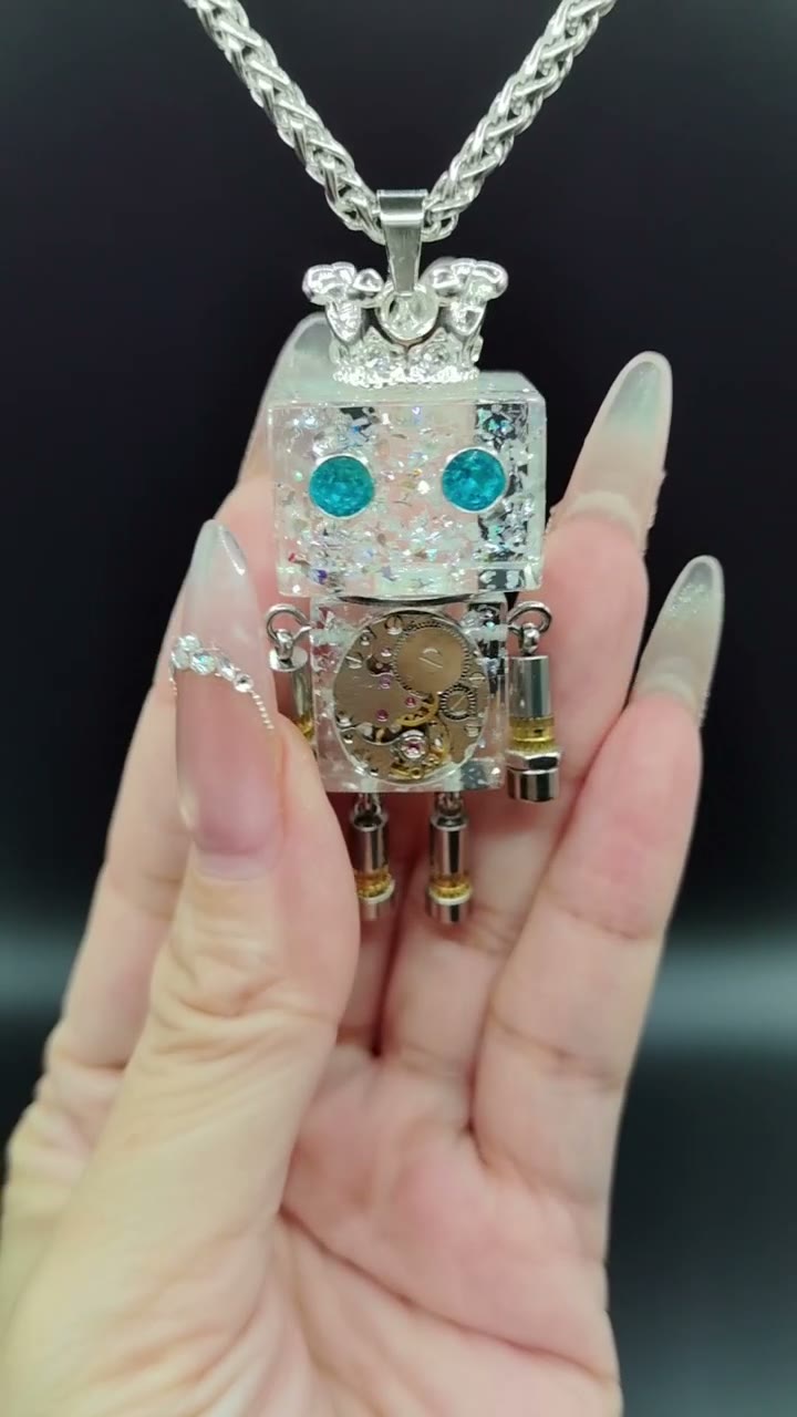 透明スチームパンクロボットクラウンネックレス