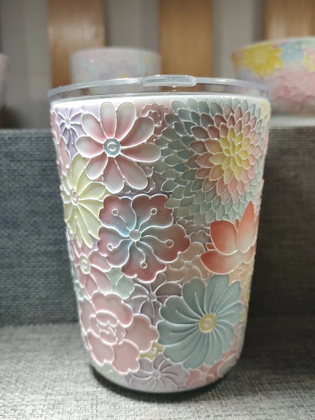 Hand Painted Floral Ceramic Travel Tumbler
