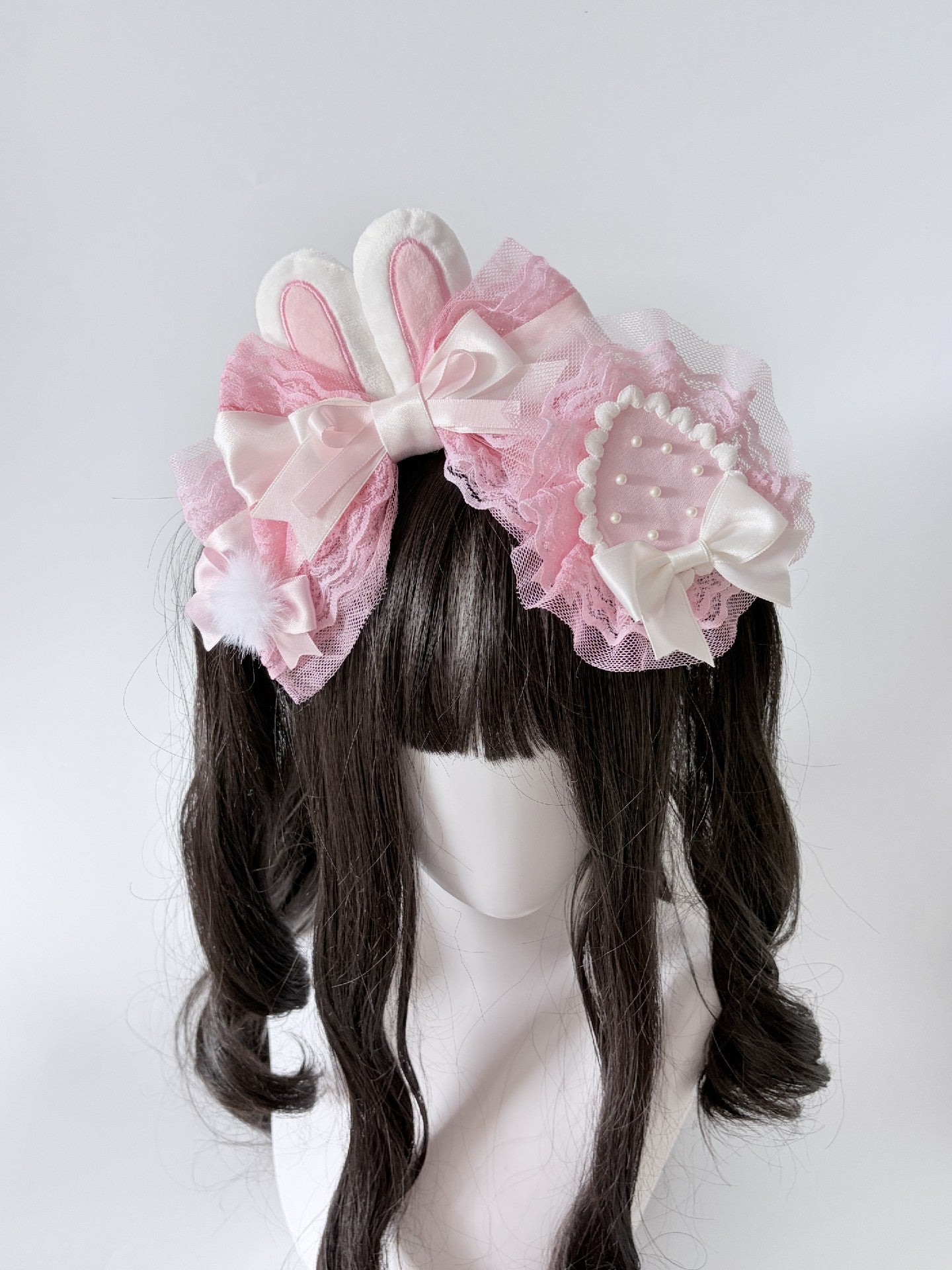 Lolita Rabbit Ear Headband with Strawberry Side Clip