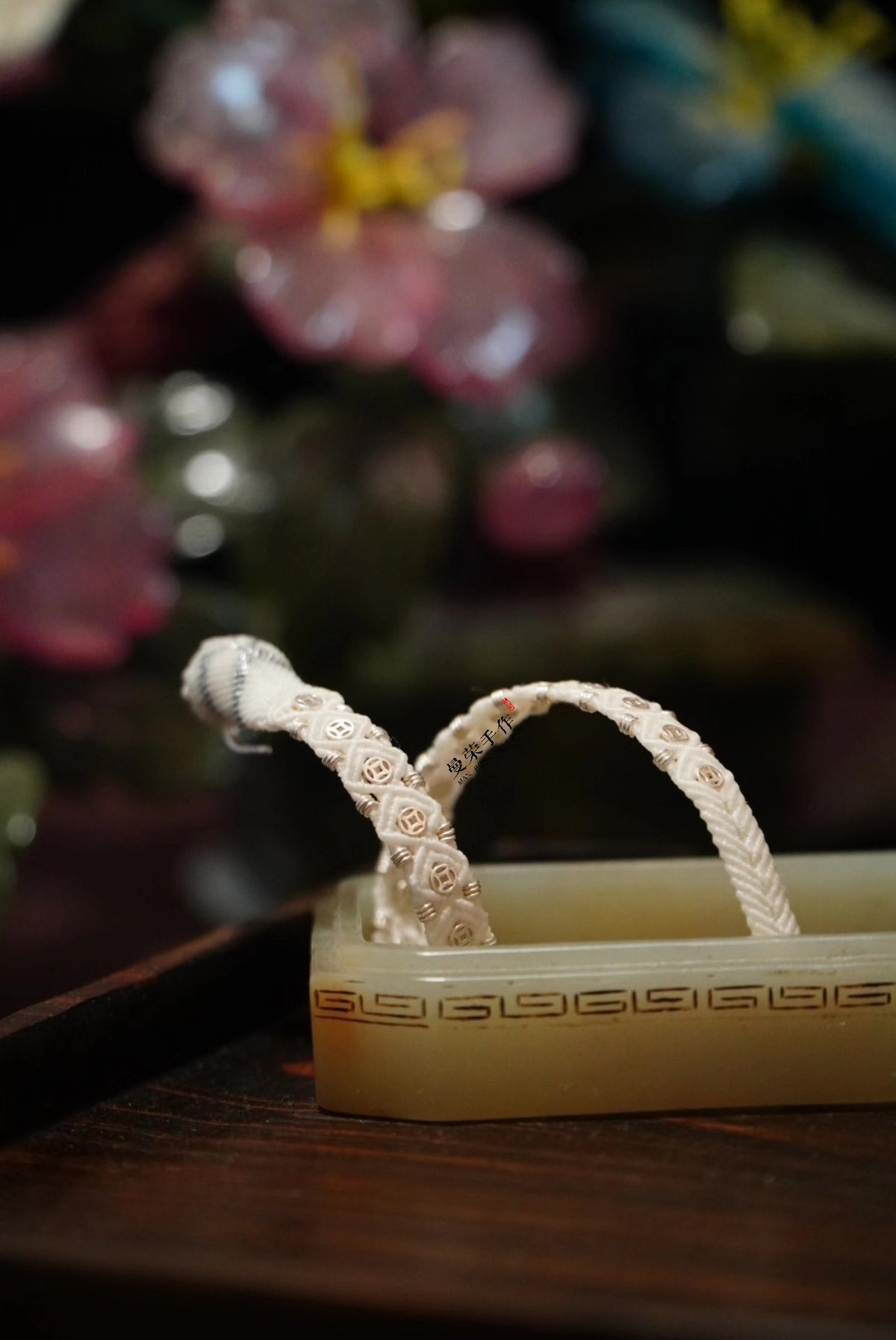 Handwoven White Snake Bracelet with Silver Coins