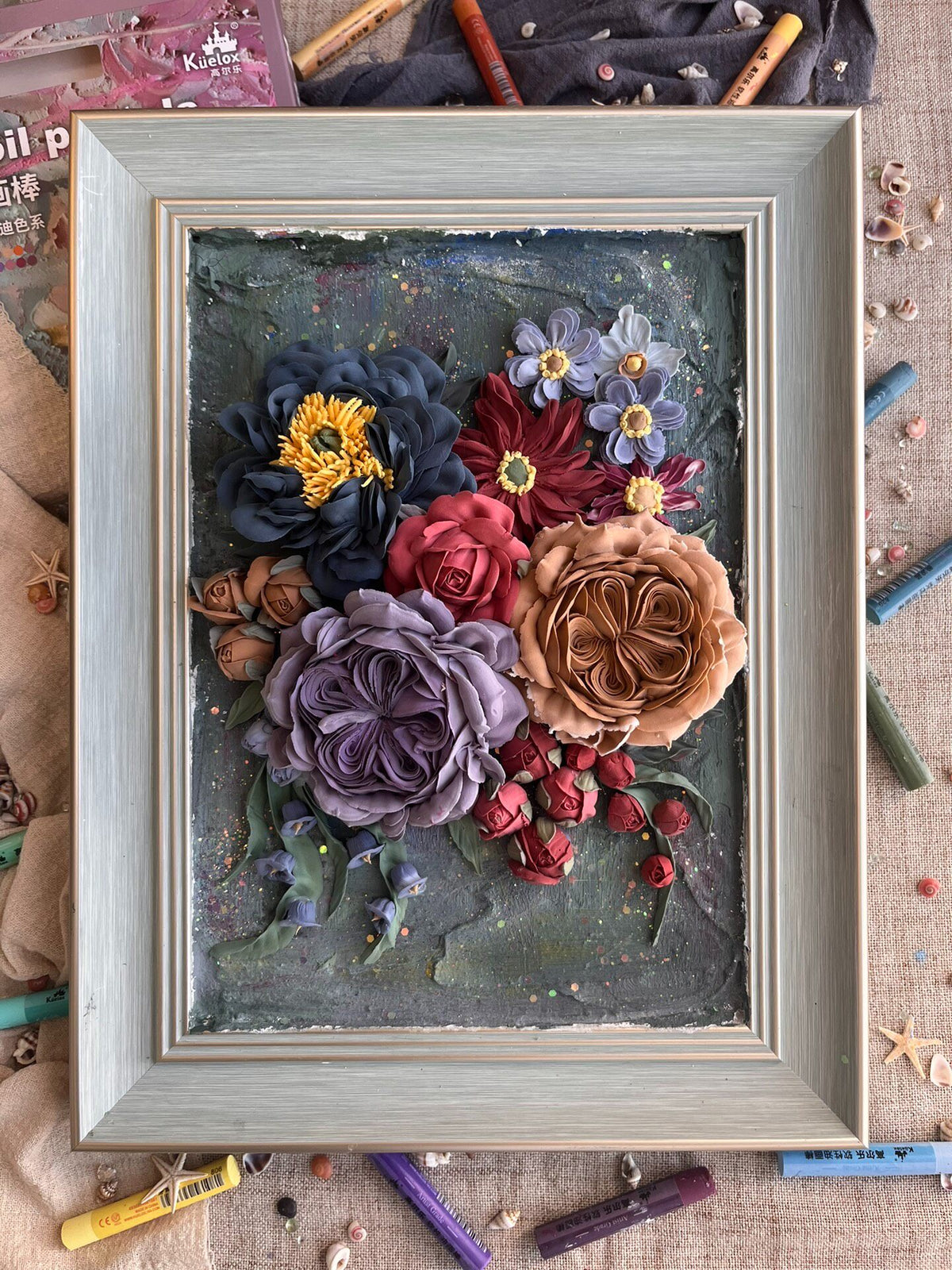 Clay Floral Art Framed Wall Decor