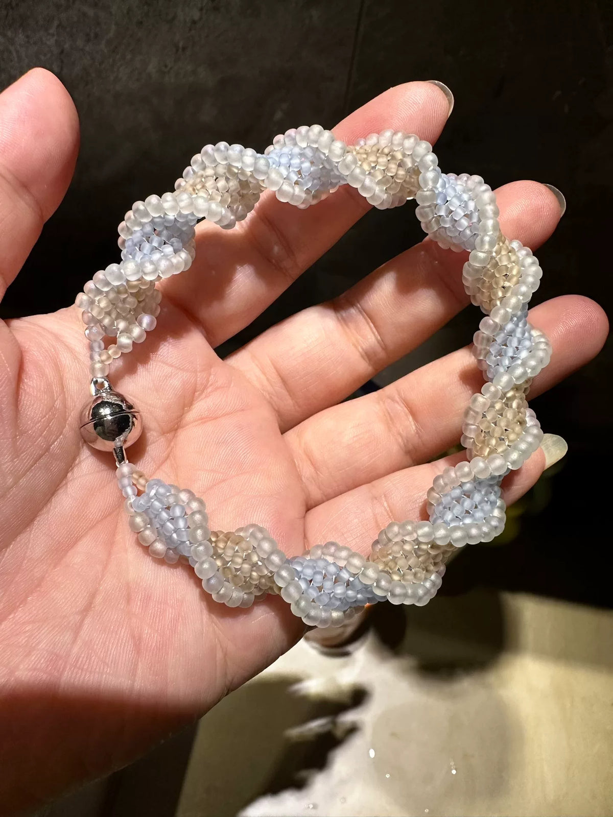 Frosted Toho Seed Bead Spiral Bangle