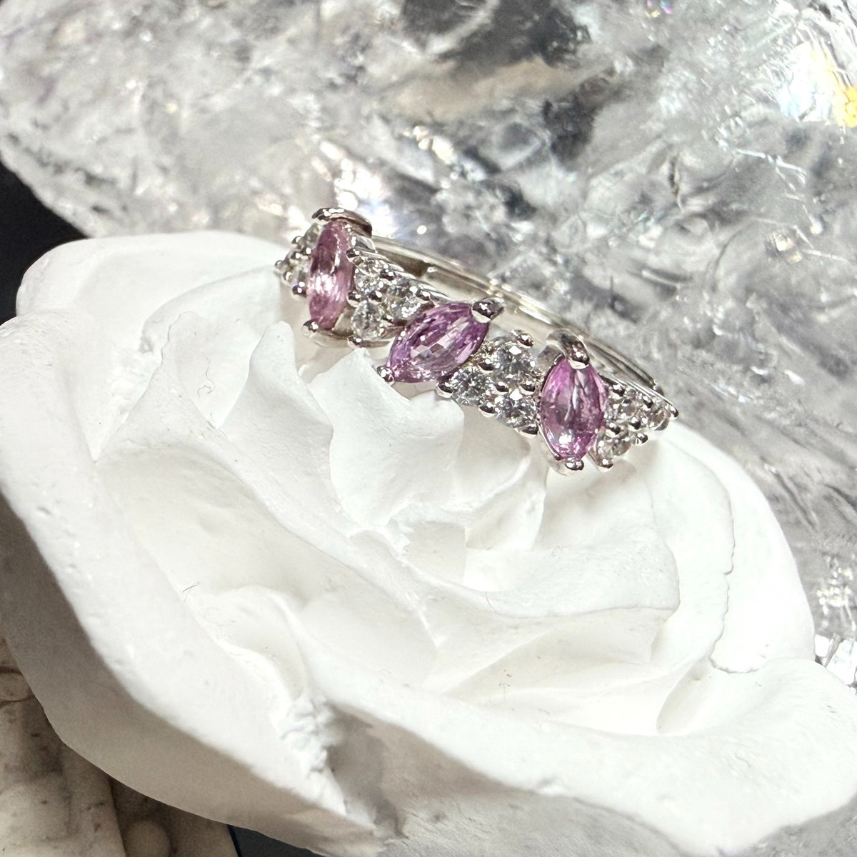 Anillo de Zafiro Rosa Marquise en Plata de Ley
