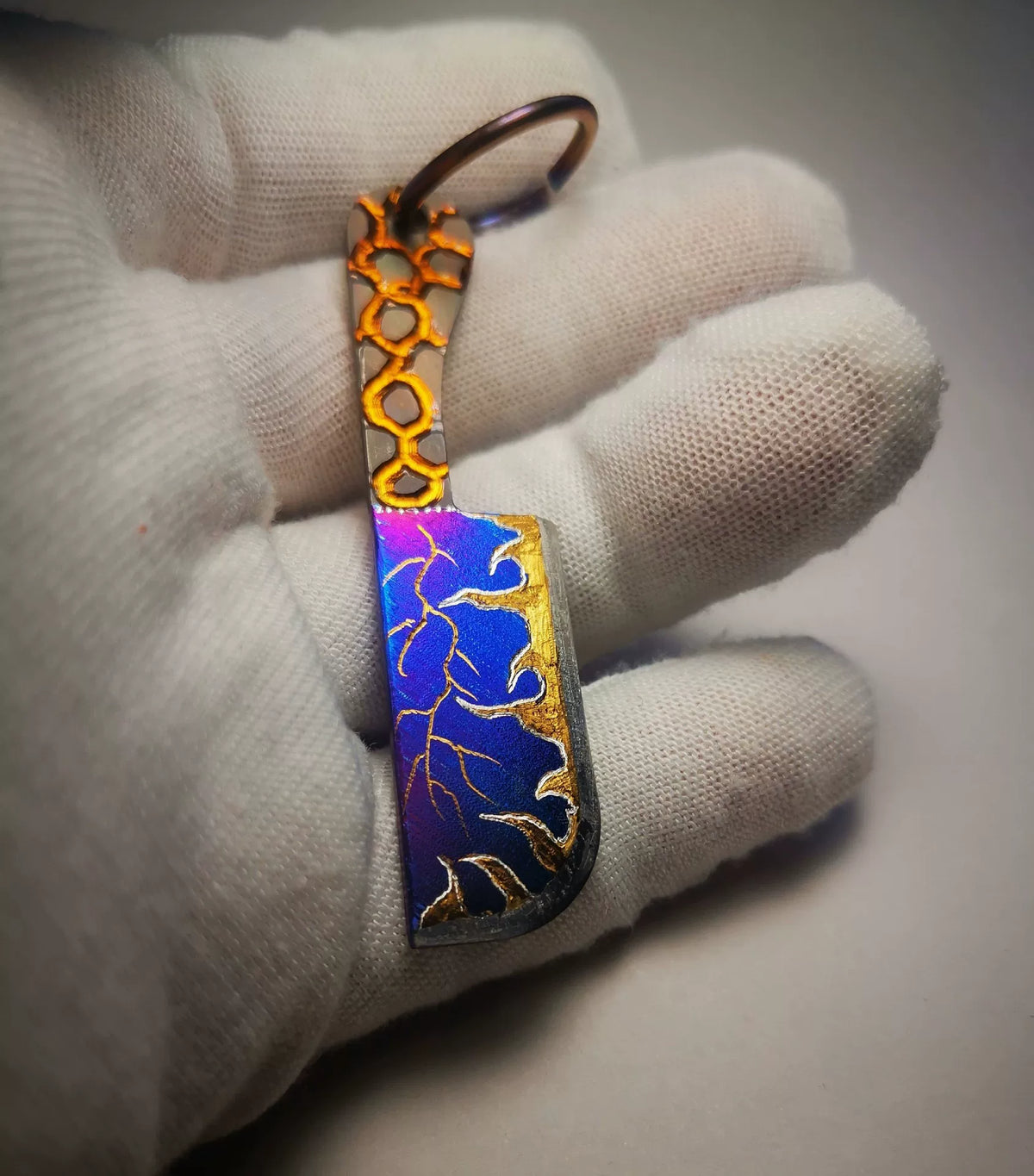 Titanium Alloy Mini Cleaver Keychain Iridescent