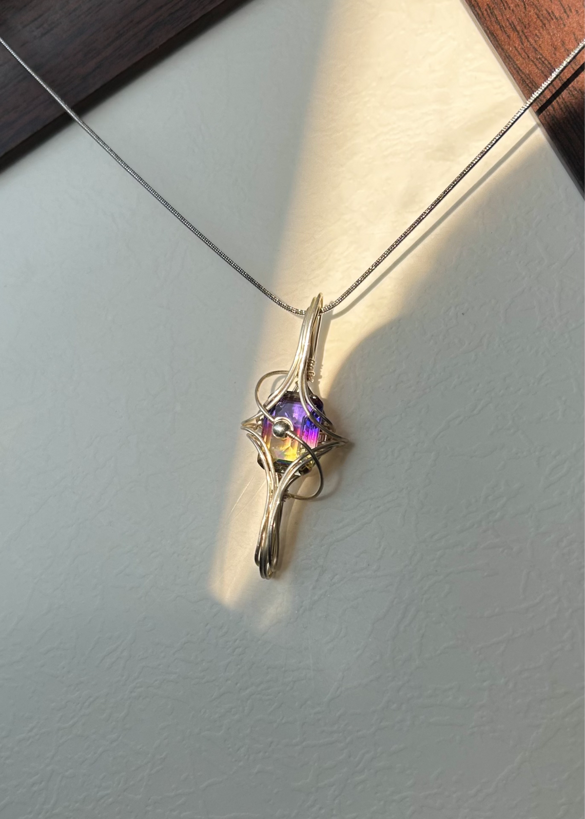 Dichroic Gemstone Wire Wrapped Pendant Necklace