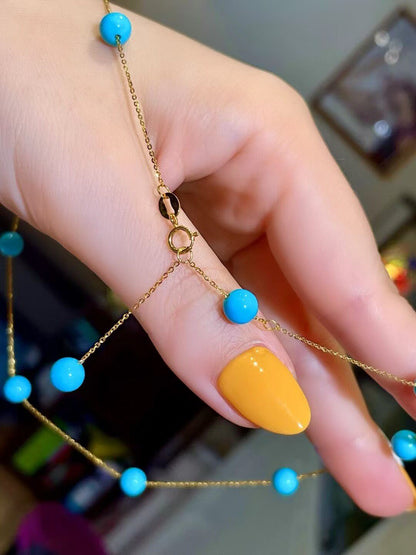 18k Gold Sleeping Beauty Turquoise Starry Sky Necklace, 6mm Beads