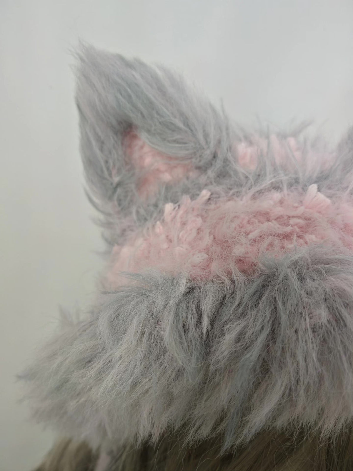 Gray Pink Fox Hat with Faux Fur