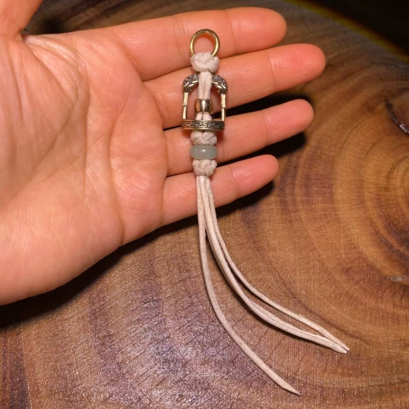 Brass Stirrup Pendant with Leather Tassel