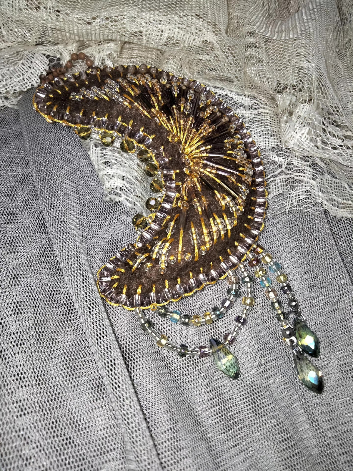 Handcrafted Beaded Crescent Moon Pendant