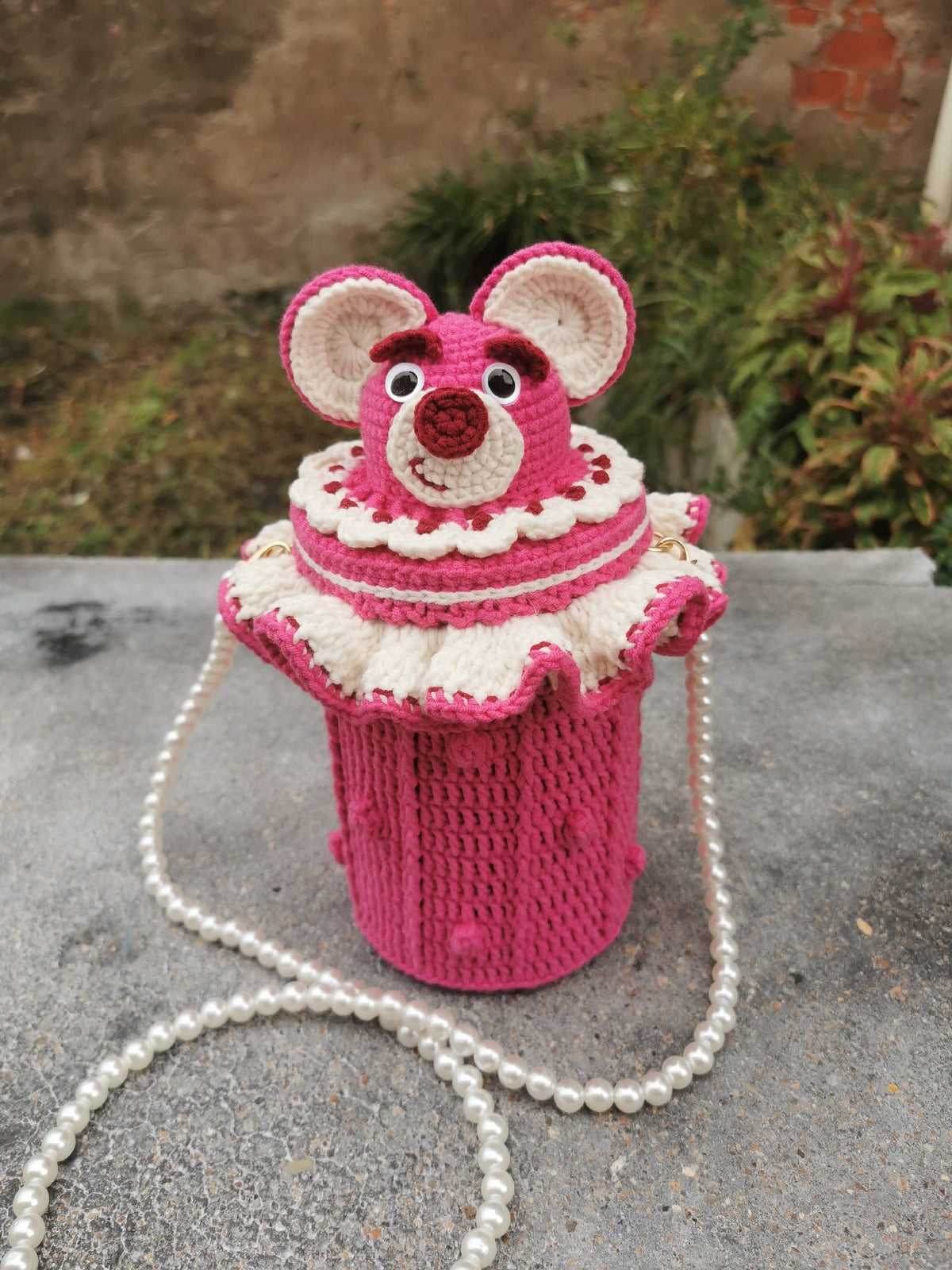 Crochet Lotso Strawberry Storage Handbag