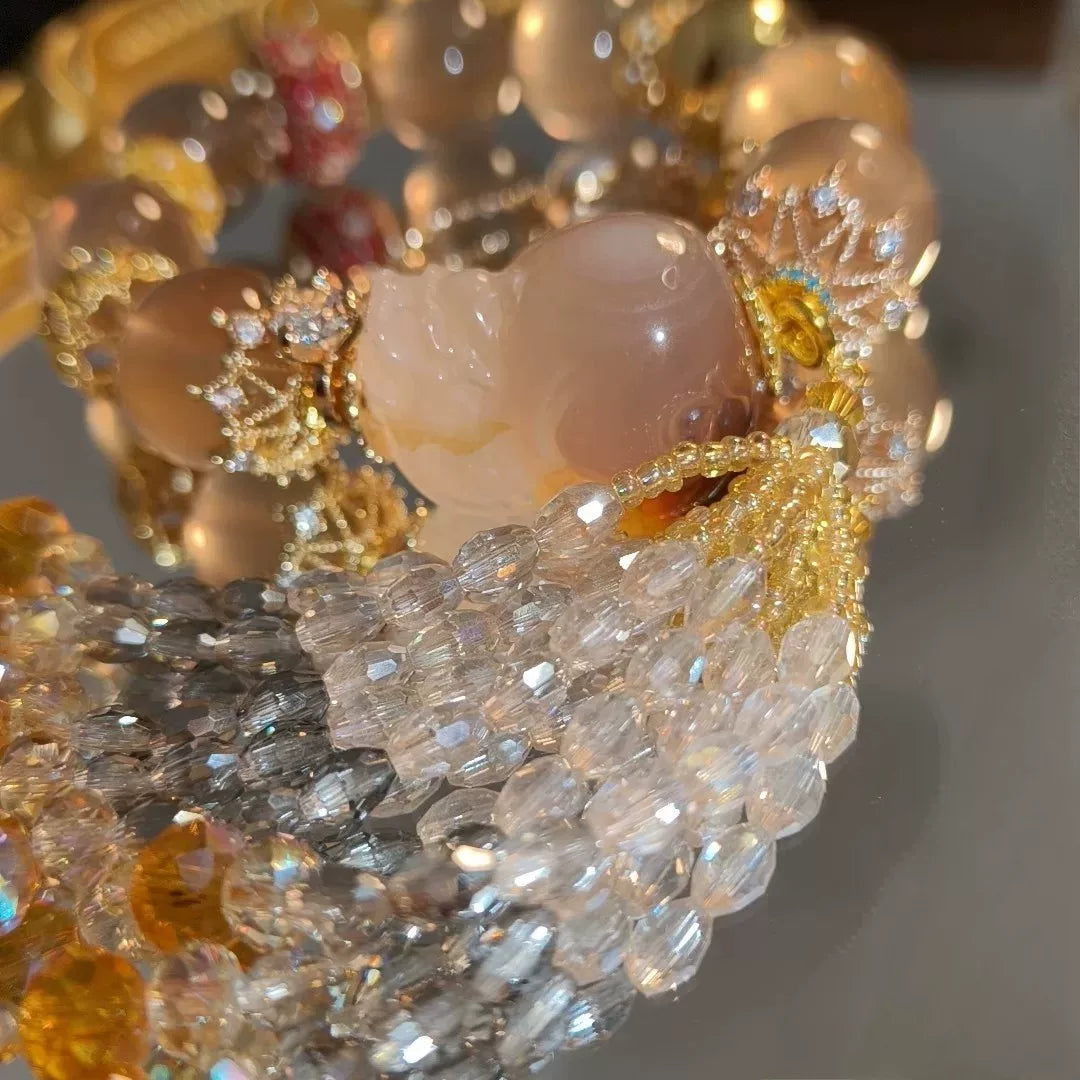 Pink Agate Pixiu Smoky Quartz Bracelet