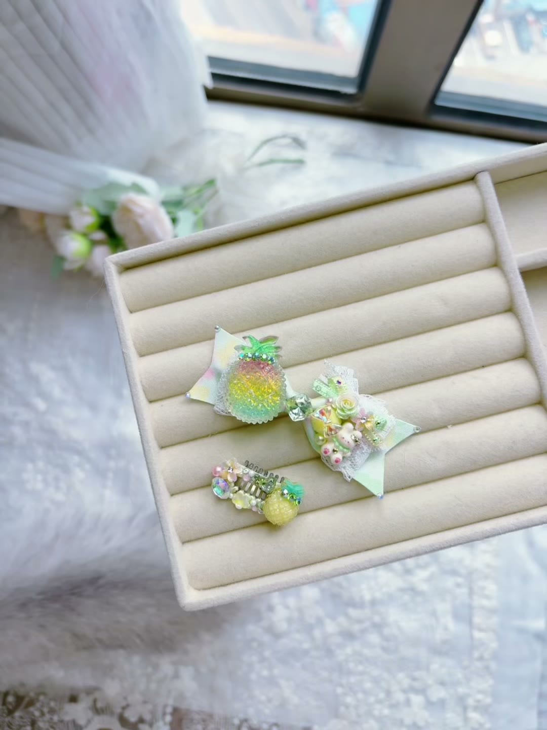Handmade Frog Pet Hair Clip Yellow Crystal