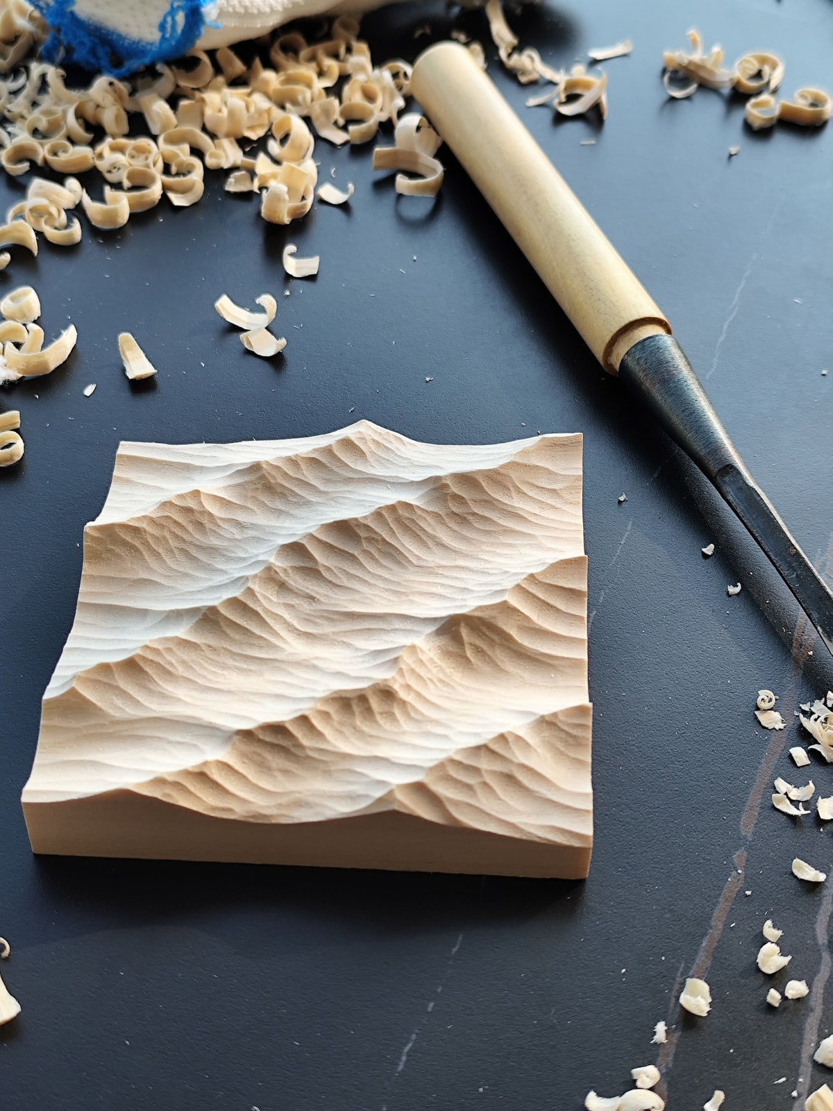 Handcrafted Linden Wood Wave Carving 10cm