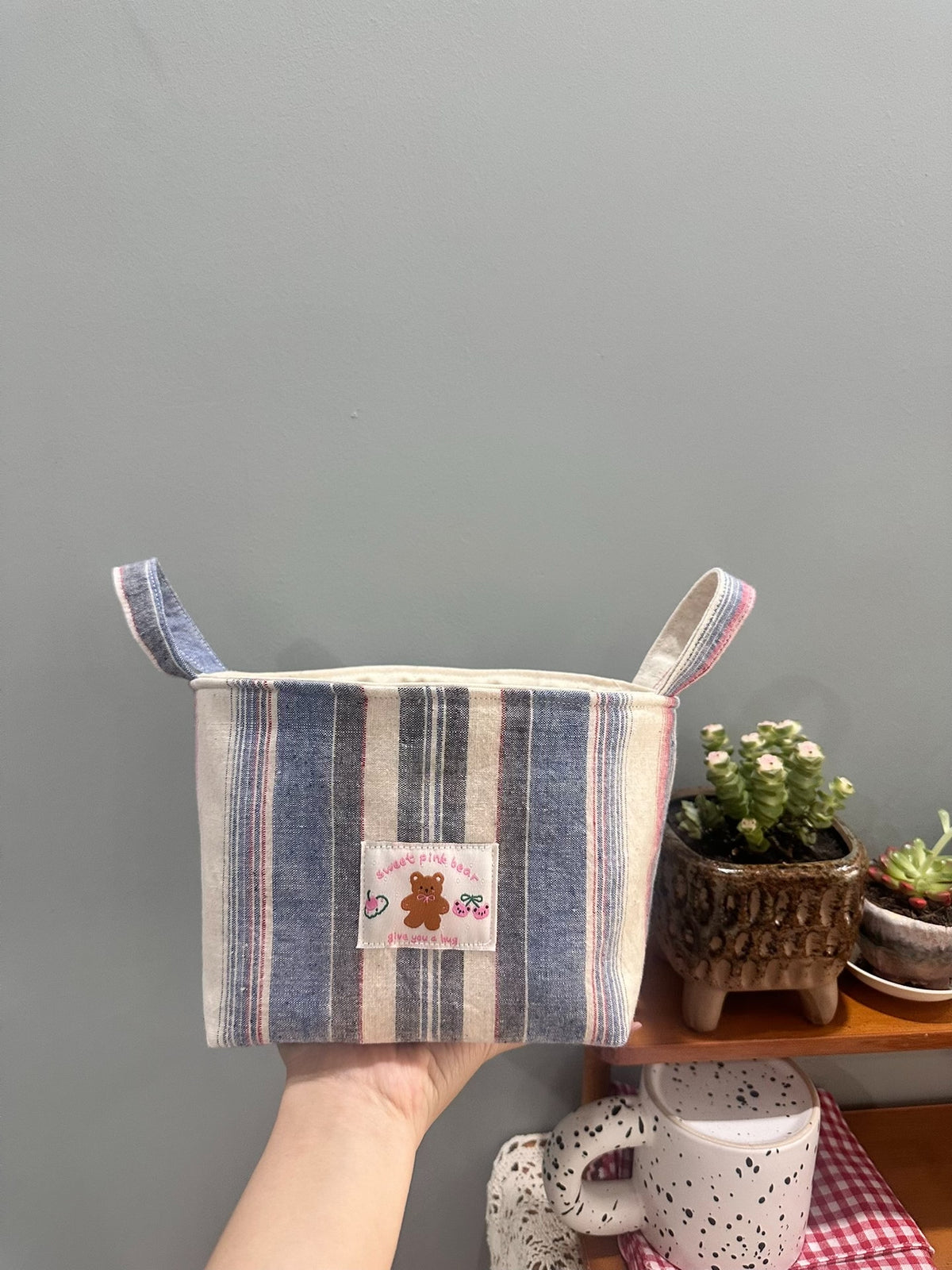 Handwoven Blue Striped Large Storage Basket