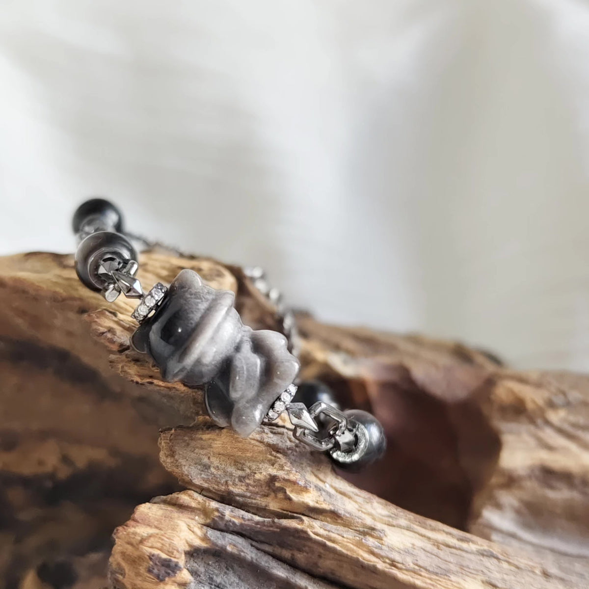 Silver Obsidian Vajra Dorje Bracelet