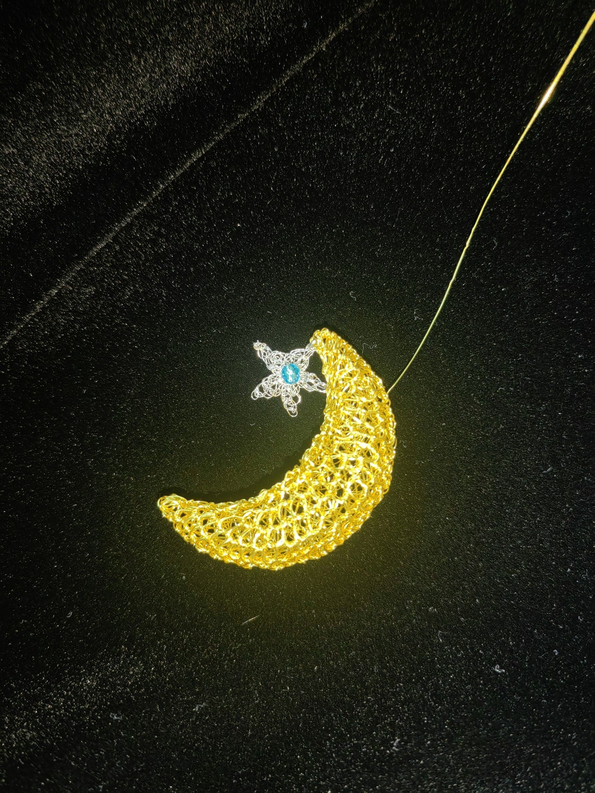 Handcrafted Wire Crochet Moon Star Pendant