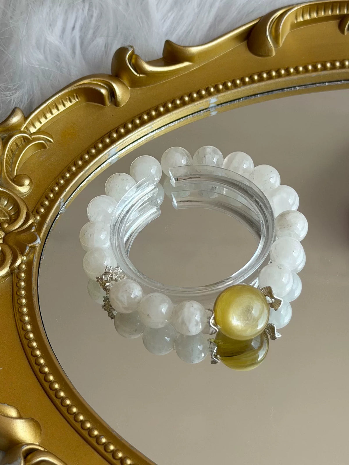 Pulseira de Quartzo Fantasma de Floc de Neve 10mm