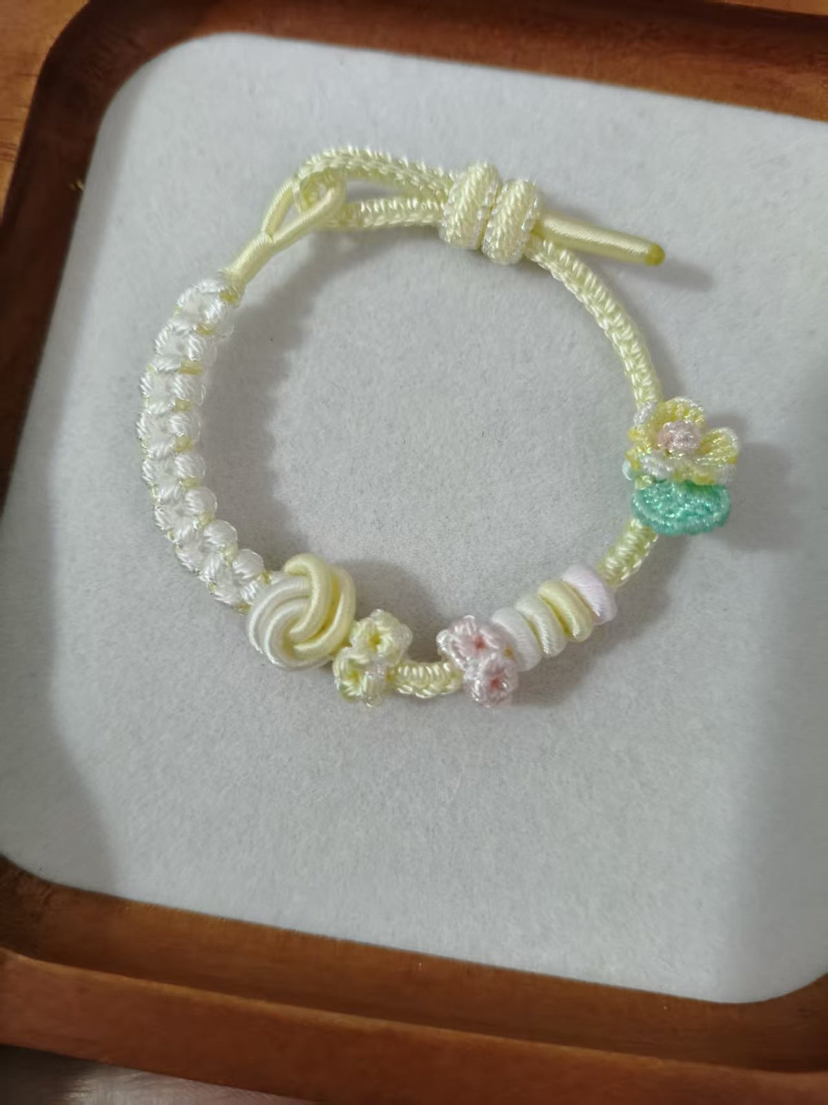 Handwoven White Yellow Floral Bracelet