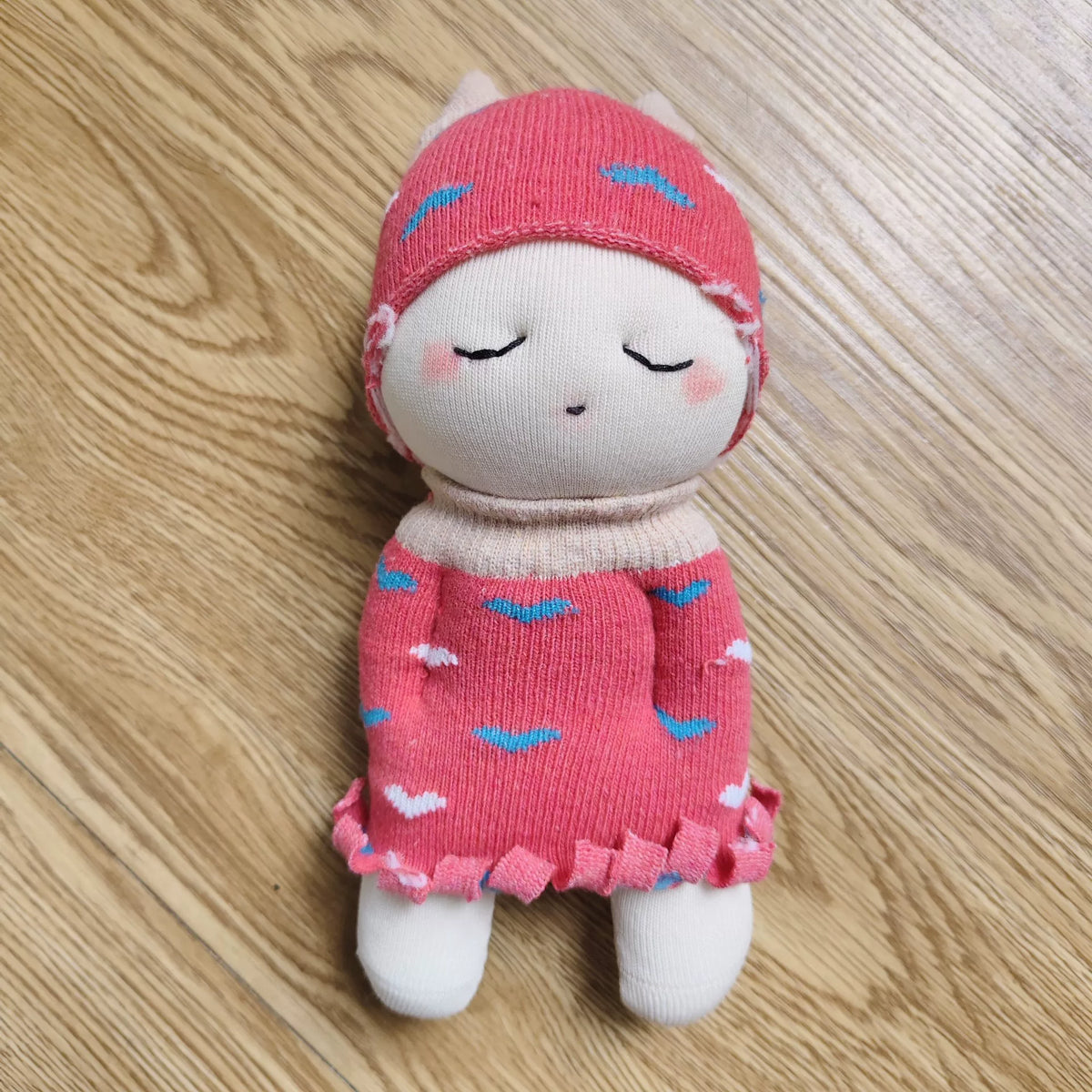 Poupée chaussette tricotée rose 20 cm